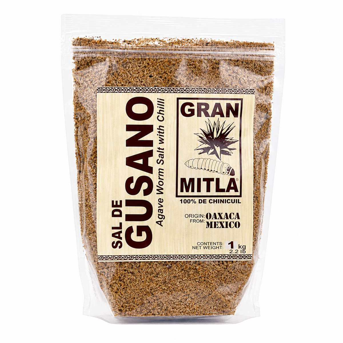 Gran Mitla Sal de Gusano 1kg bag — 100% Chinicuil agave worm salt with chili from Oaxaca, Mexico
